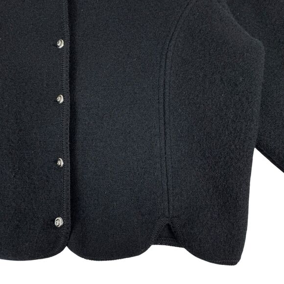 Vintage Womens Thick Wool Cardigan Jacket Large Black Stretch Old Money Preppy - Picture 4 of 16